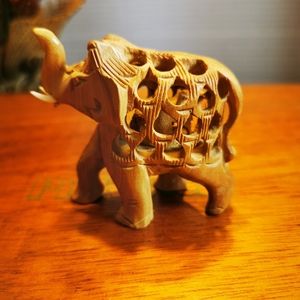 Vintage Hand Carved Wood Elephant with Baby Elephant Inside